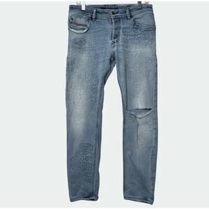 DIESEL DNA Sleenker Slim Men Jeans 32X32 Blue Denim Y2K Grunge Streetwear Biker